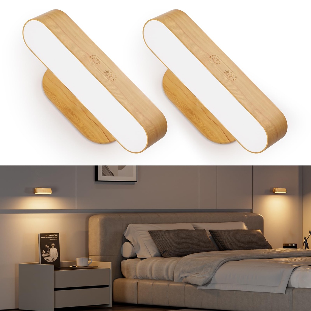 Hensam Battery Operated Wall Sconces, Wireless LED Wall Sconce Set of Two for Bedroom