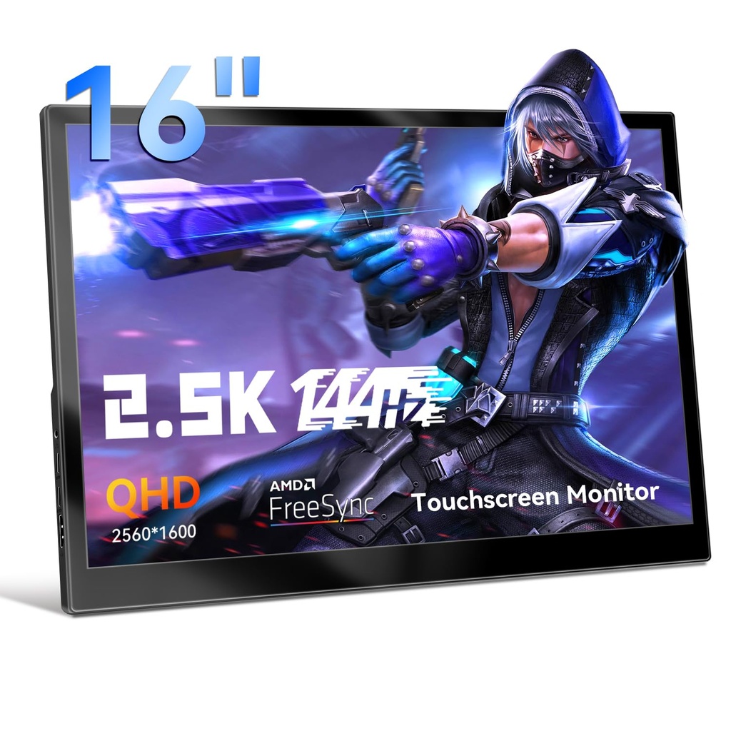 Akntzcs Portable Monitor Touch Screen 16 Inch Full HD 2k(2560x1600) Touchscreen Monitor 144