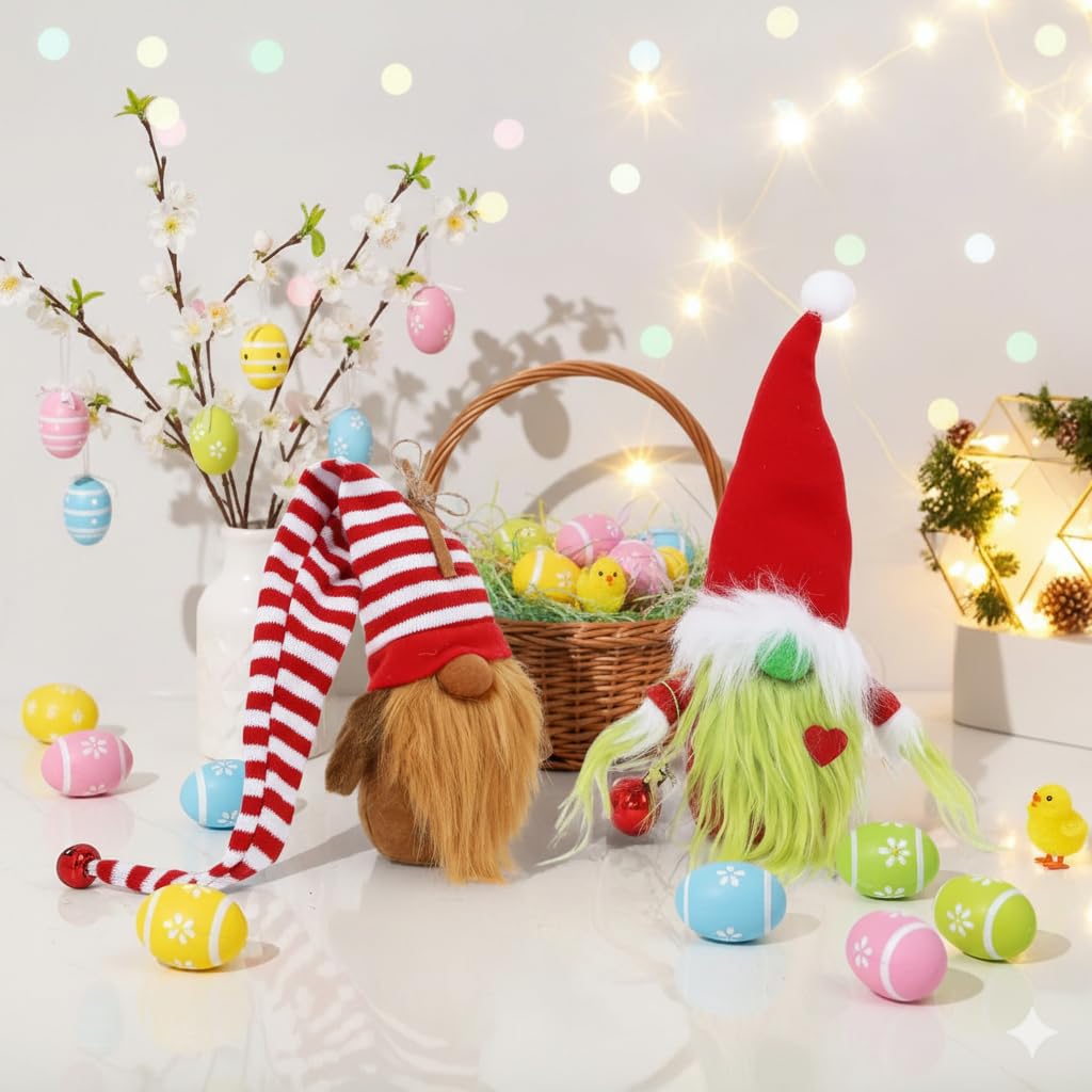 JOZEA Set of 2 Spring Gonk Elf Dwarf Figurines for Easter | Summer Holiday Festival Party Fa