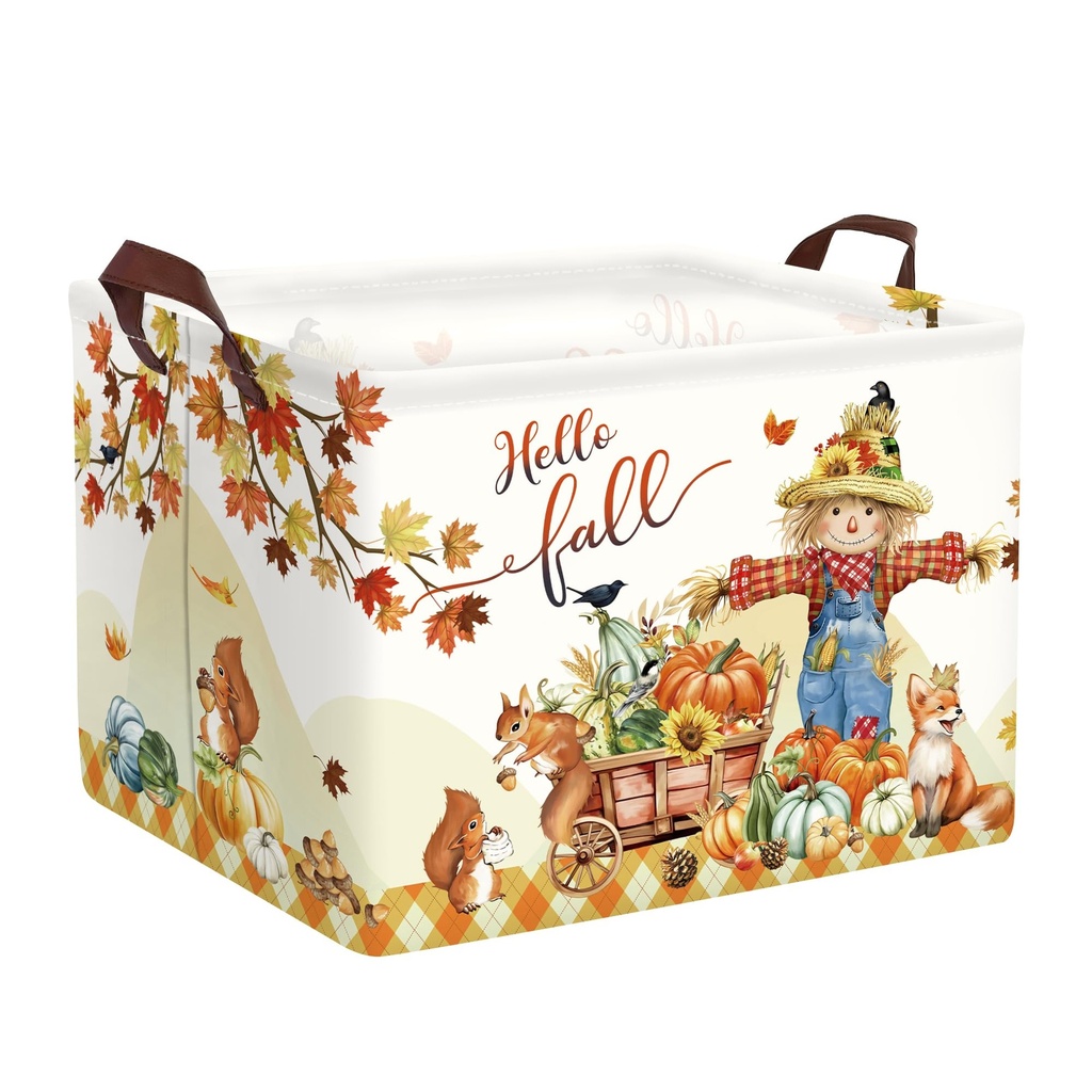 HUUMONSS Happy Thanksgiving Baby Storage Basket Pumpkin Maple Leaf Collapsible Clothes Kids