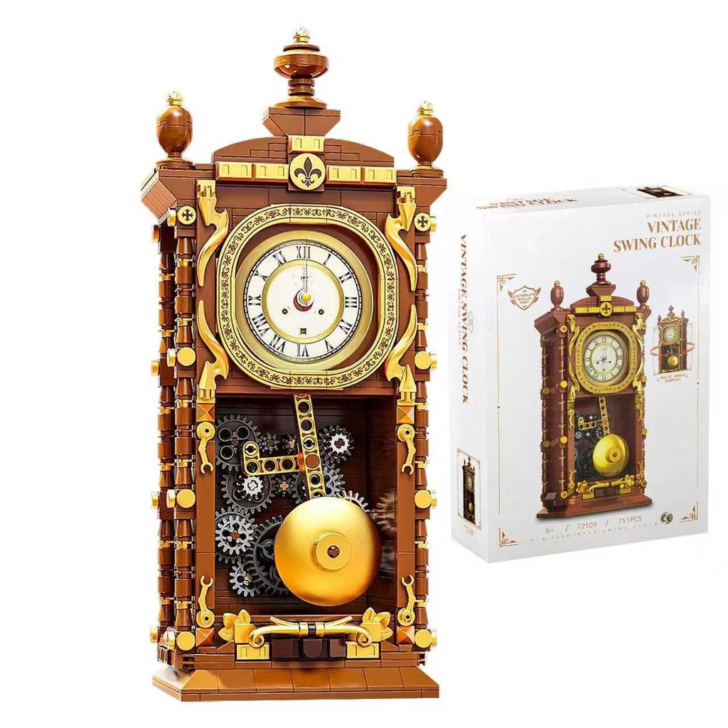 ALEENFOON Vintage Pendulum Clock Building Block Set, Building Blocks Toy with Real Clock Fun