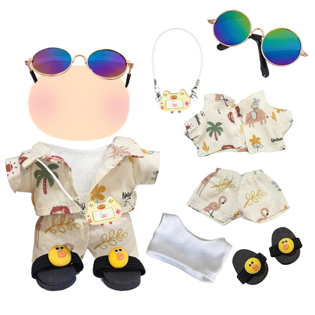 6 Pcs Doll Clothes for 17cm Plush Dolls, Summer Vacation Style Plush Doll Clothes Set, Kitt