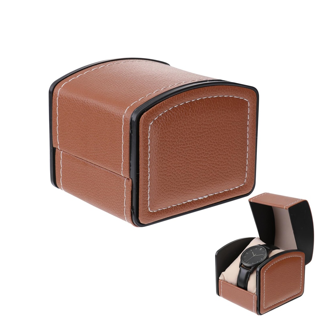 ULTECHNOVO Pu Leather Square Watch Box Single Slot with Removable Cushion 3.94X3.54X3.15In