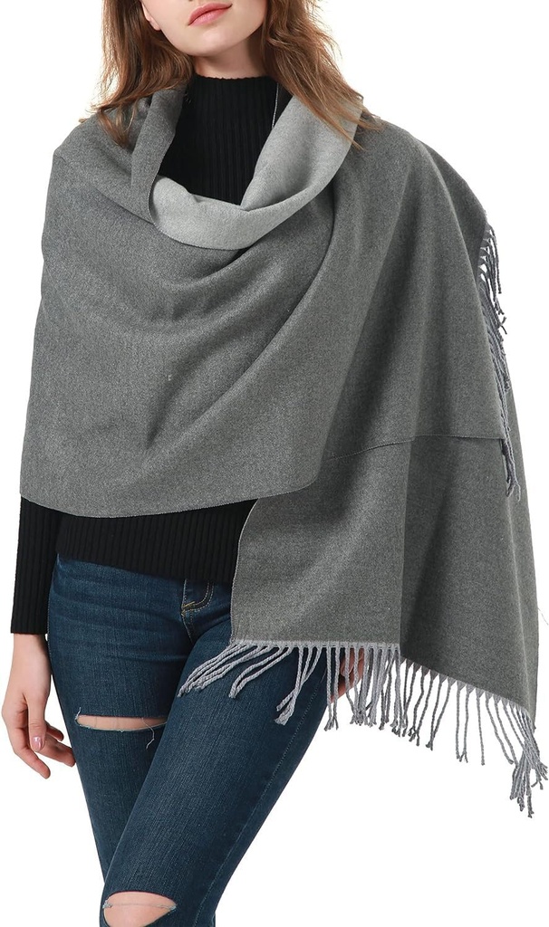 MEANBEAUTY Women's Scarf Cashmere Feel Shawl Warm Winter Pashmina Wedding Party Wrap Two-Col