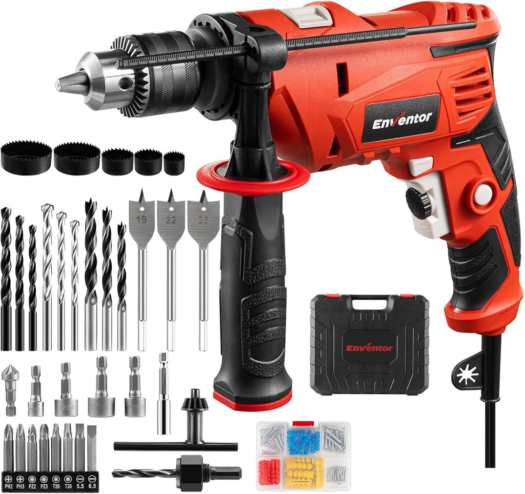 Enventor Hammer Drill, 900W 0-3000RPM Electric Corded Hammer Drill, Variable Speed, 13mm Chu