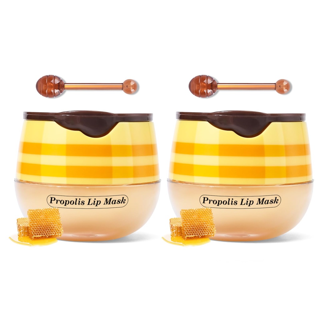 KYDA 2 Pcs Honey Lip Mask Set, Propolis Moisturizing Lip Mask for Day&Night Care, Lighten Da