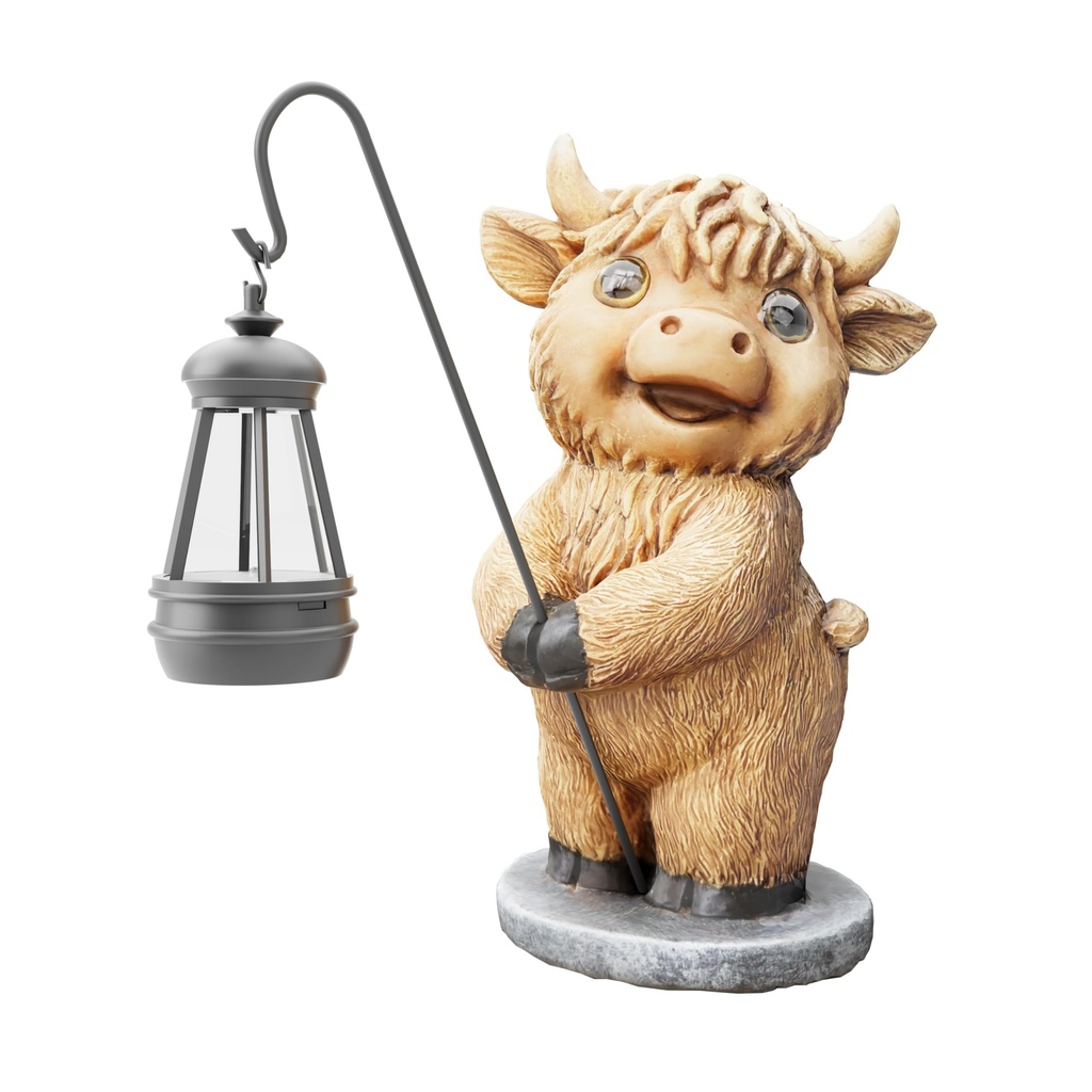 Highland Cow Statues with Solar Lights, Highland Cow Resin Figurine Lights, Highland Cow Or