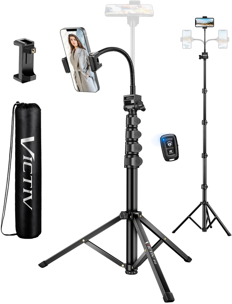 Victiv 77.5" Tall Tripod for Smartphone, Overhead Phone Tripod Stand with Flexible Gooseneck