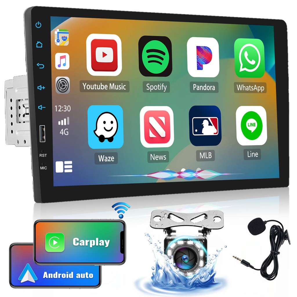 CAMECHO 9 Inch Single Din Car Stereo with Wireless Apple CarPlay Android Auto Touchscreen 1