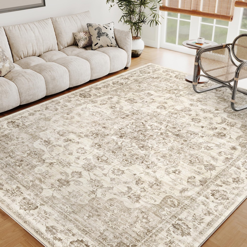 HUGEAR Vintage Rugs Living Room Beige Large Area Rug 160x230cm Non Slip Washable Hall Lounge