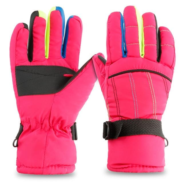 zavehony Ski Gloves, Kids Thermal Gloves, Skiing Accessories, Blue 1 Pair, Children 8-14 Ye