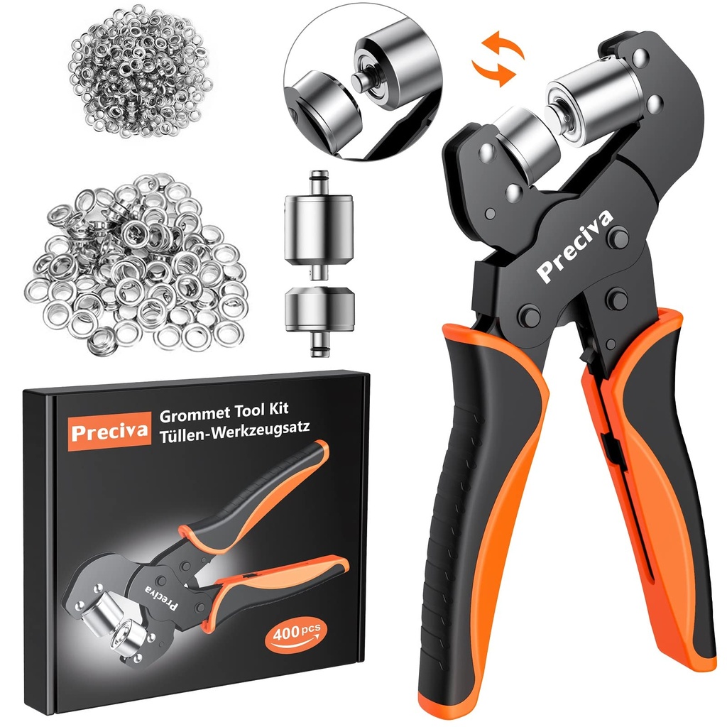 Magnetic Eyelet Punch Kit(10MM+6MM), 2 Sets Replaceable Punching Head, with 400pcs Waterproo