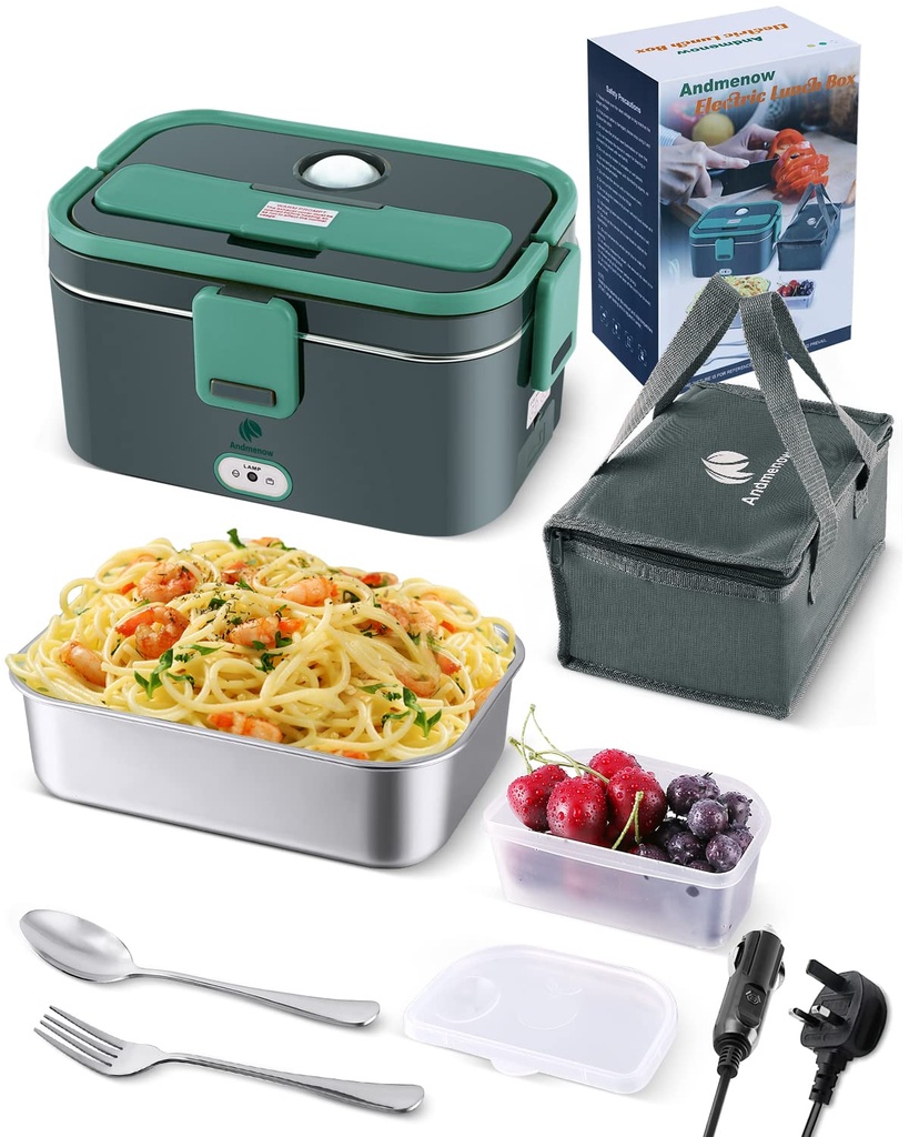 Andmenow 80W Faster Heating Electric Lunch Box Upgraded, 3 in 1 12/24/230V Food Heater, Car