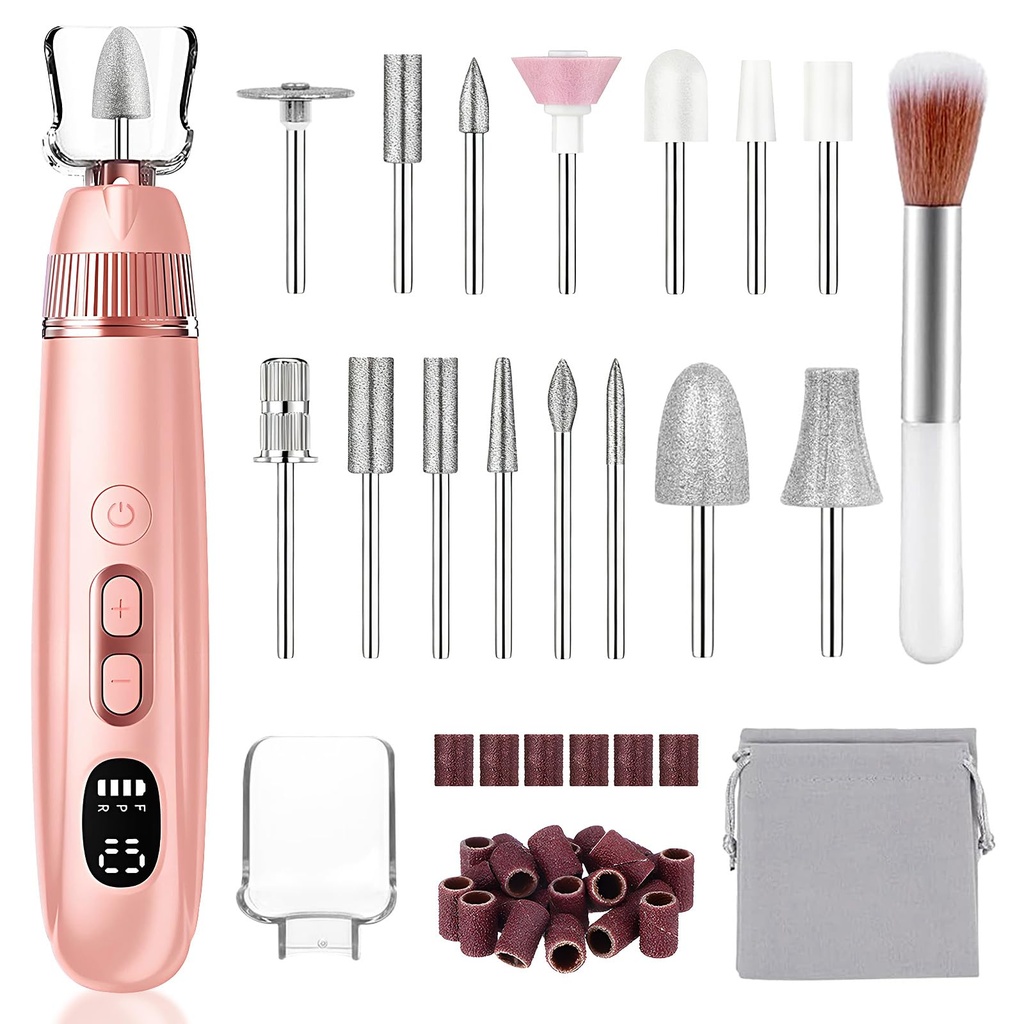 Electric Nail File, Professional Cordless Electric Nail Drill, 15 in 1 Nail Files Dust Cove