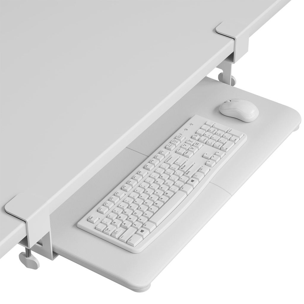 BONTEC Under Desk Keyboard Tray, Sliding Keyboard Drawer with C-Clamps, 650x300mm, Ergonomic