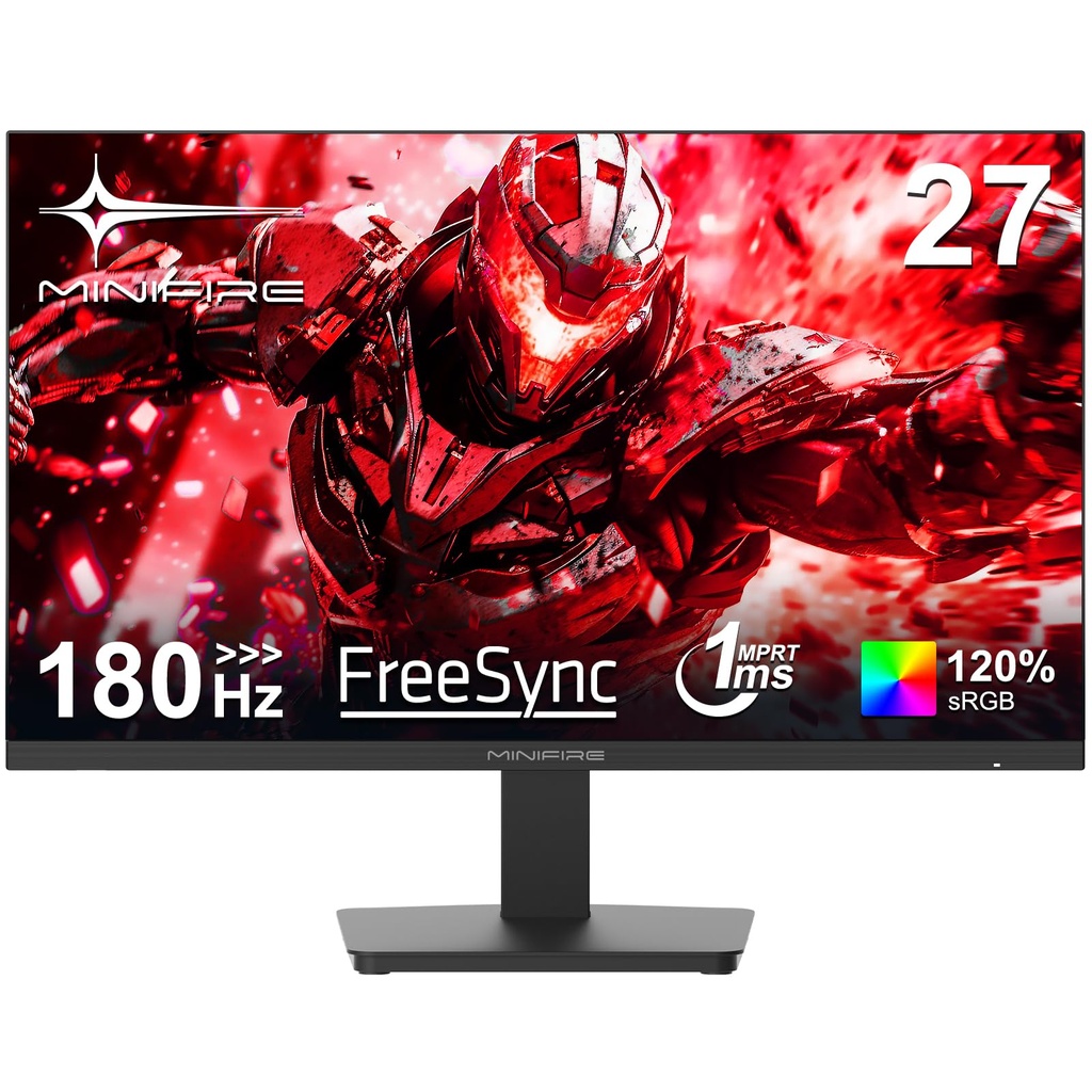 Minifire 27 Inch 180Hz Gaming Monitor, Full HD 1080p Fast IPS Panel, 1ms GtG, 120% sRGB