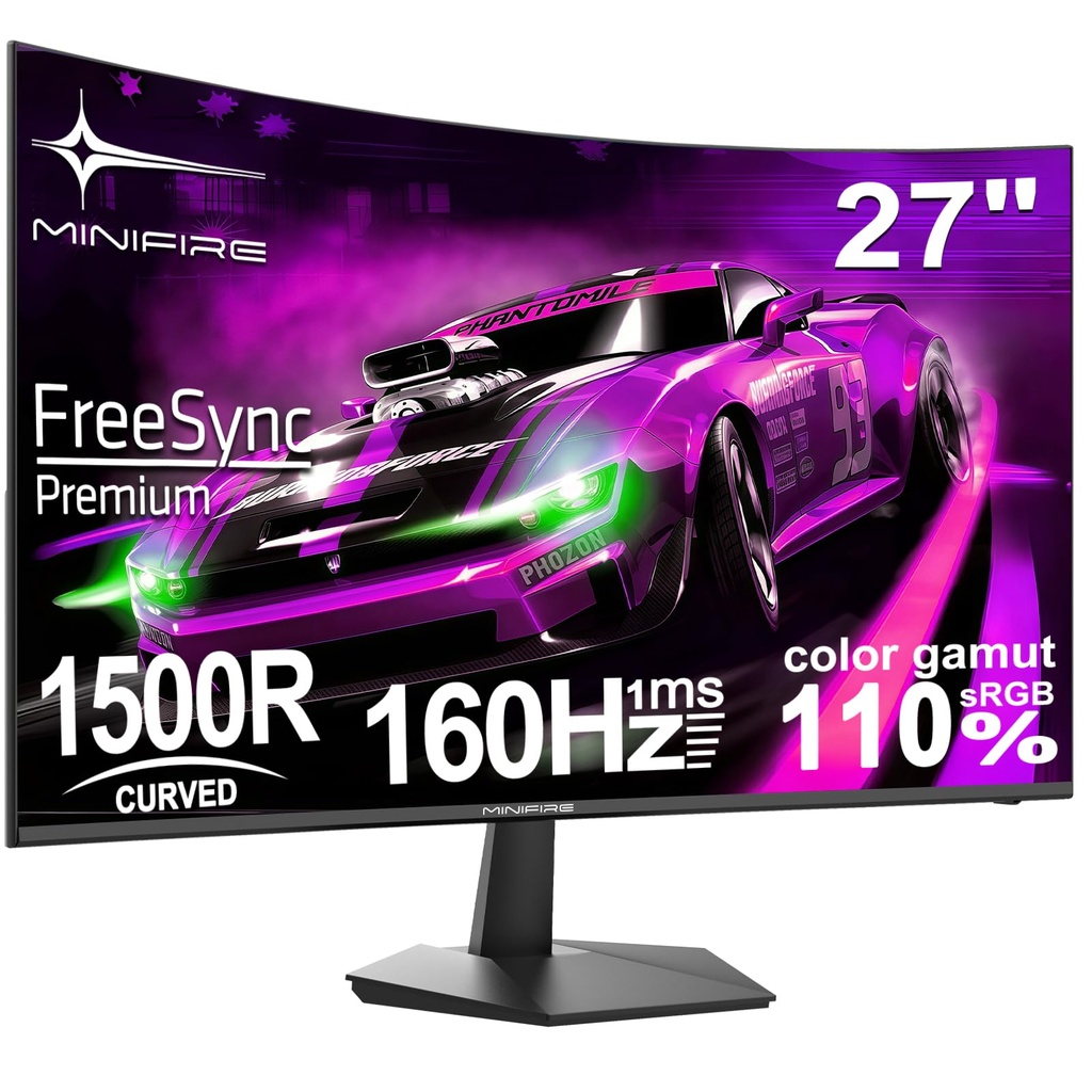 Minifire 27 Inch Curved Gaming Monitor 160Hz, FHD 1920x1080, PC Screen with VA Panel 1500R