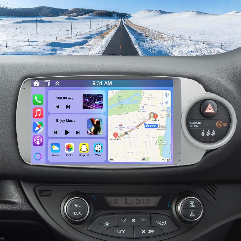Double Din Car Stereo for Toyota Yaris/Vitz 2012-2017 with Wireless Carplay Android Auto, 9
