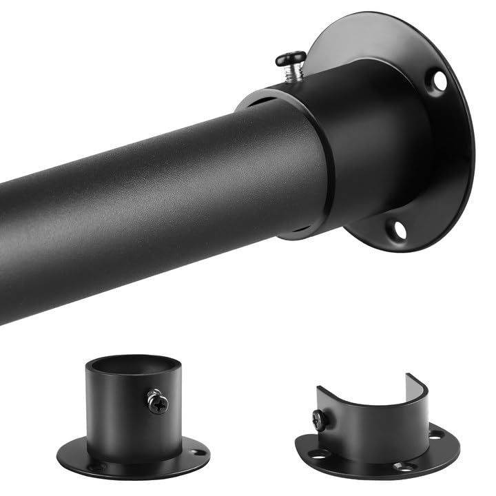 Tiemlet Wardrobe Rods, Black Heavy Duty Extendable Wardrobe Rail, 74-130CM Adjustable Wardrobe