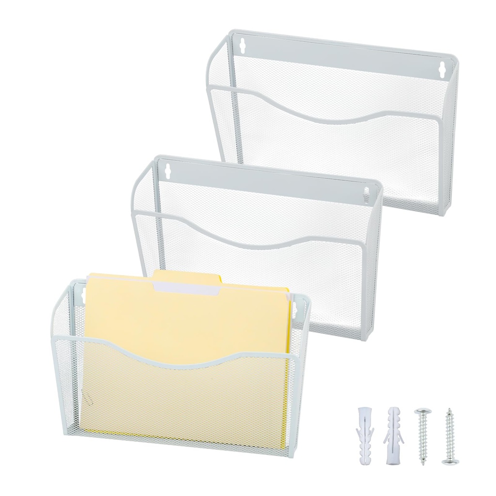EASEPRES Mesh 3 Pockets Landscape White Hanging File Organiser Storage Vertical Wall Mounted
