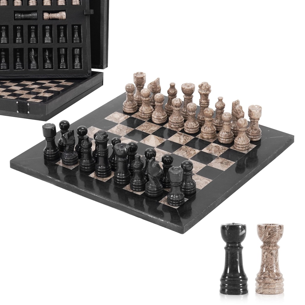 Marble Chess Set for Adults 10" Handmade Oceanic & White Board Game with 32 Chess Pieces, 2