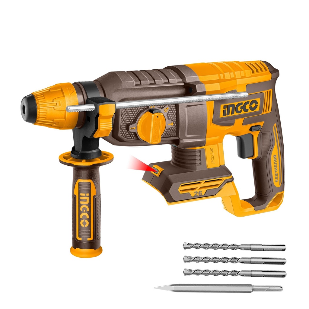 INGCO 20V Brushless Rotary Hammer Drill (Body Only), 2.5J, 0-1100RPM, SDS Plus Chuck System,