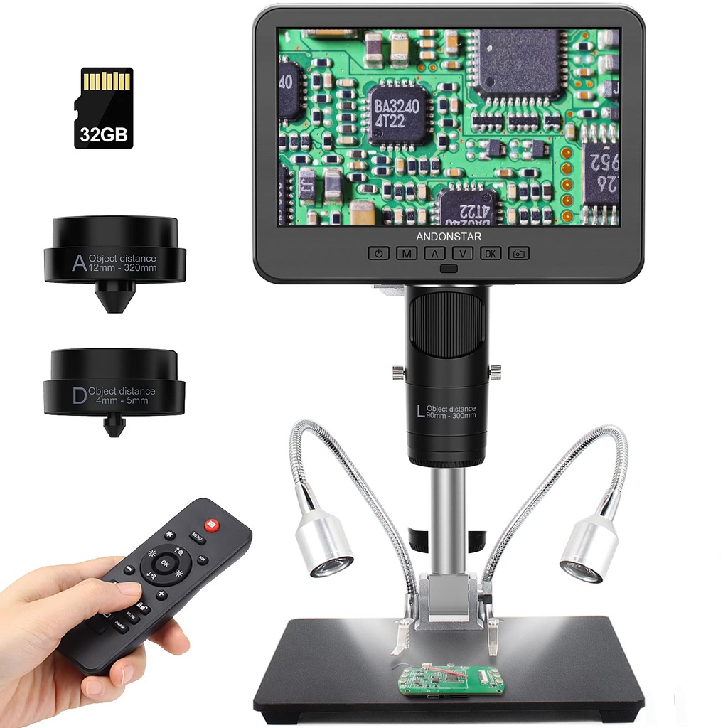 Andonstar AD246S-M HDMI Digital Microscope - 2000x, 3 Lens 2160P UHD Video Record, 7 Inch LC