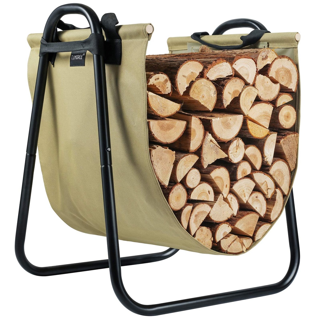 TJ.MOREE Heavy Duty Fi Log Holder Rack with Canvas Log Carrier for Indoor Outdoor Wood Storage