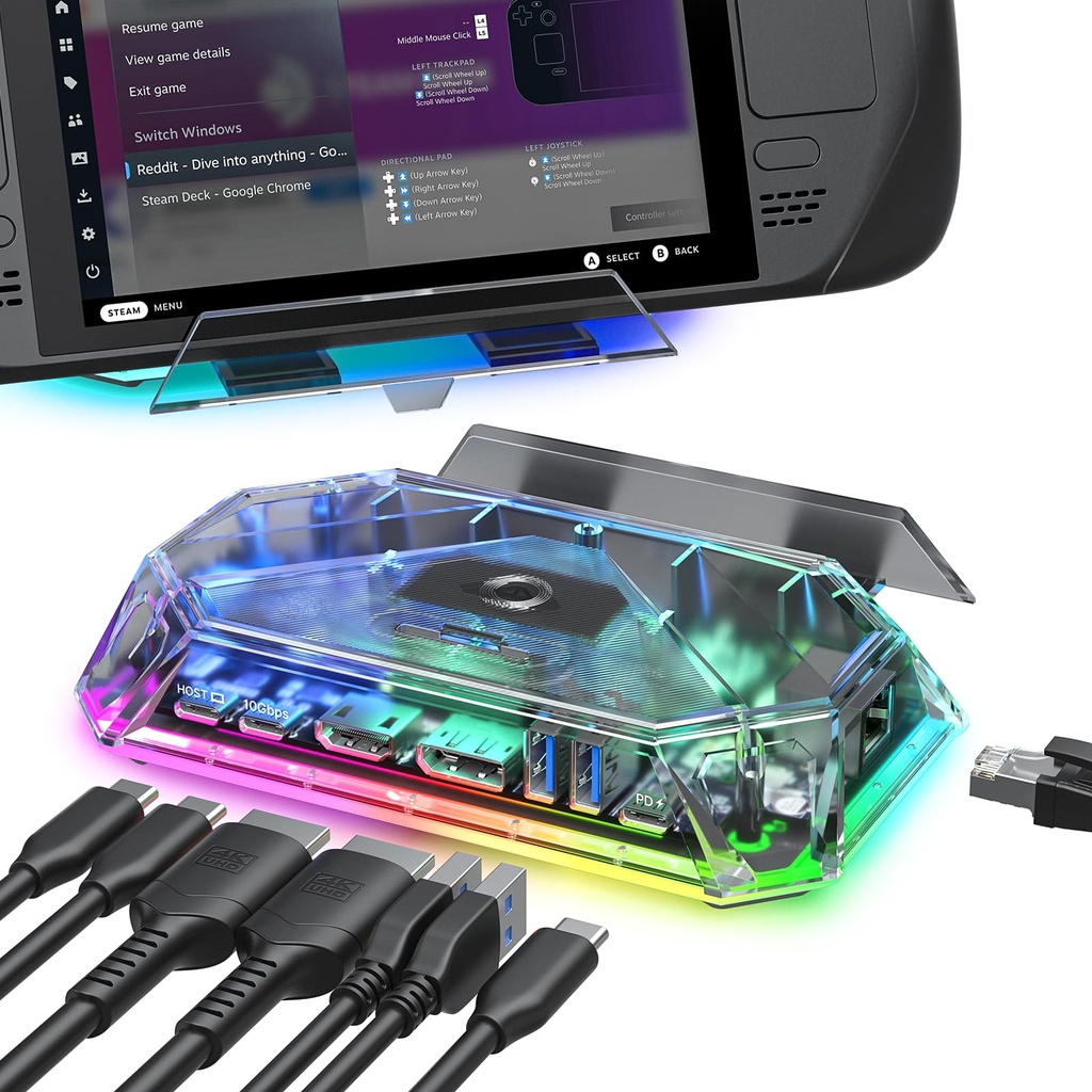 JSAUX RGB Docking Station for Steam Deck (OLED)/ROG Ally/Legion Go, 12-in-1 Handheld Dock 