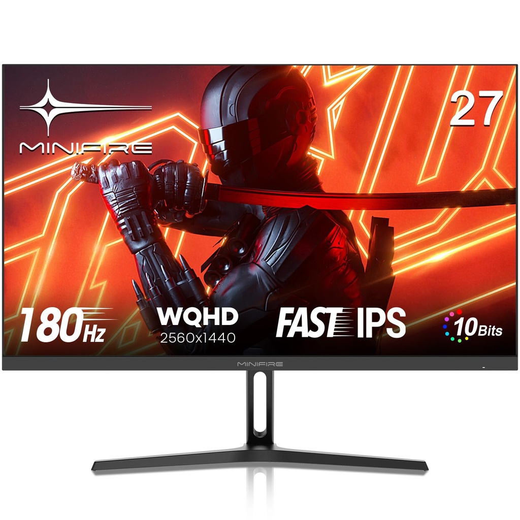 Minifire 27-inch 180Hz QHD Gaming Monitor, 2560x1440 IPS, 1ms MPRT, Adaptive Sync, 10-bit