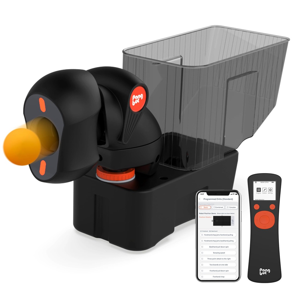 PONGBOT Table Tennis Robot Ping Pong Machine with Remote, APP Control, 264 Pre-Saved 