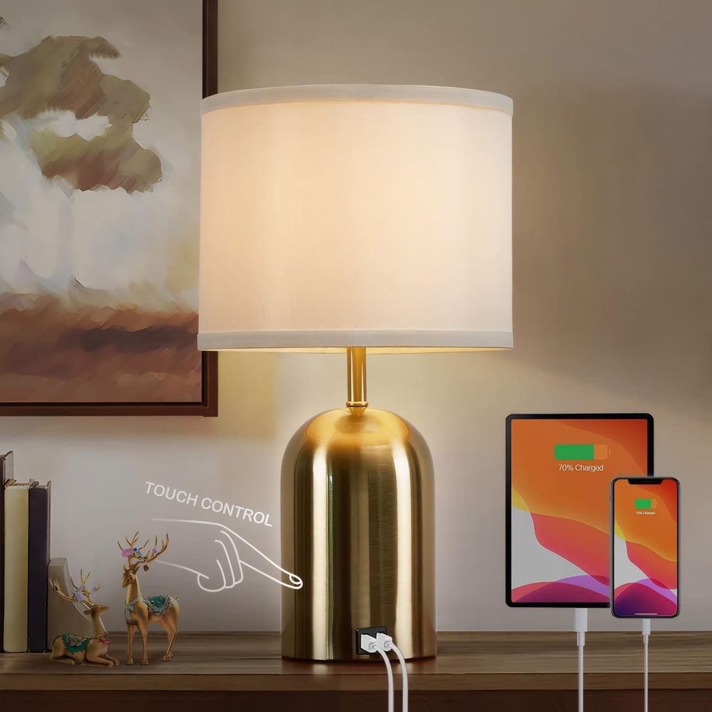 GyroVu Bedside Lamp with USB Port, Touch Control Table Lamp for Bedroom 3 Way Dimmable Mode