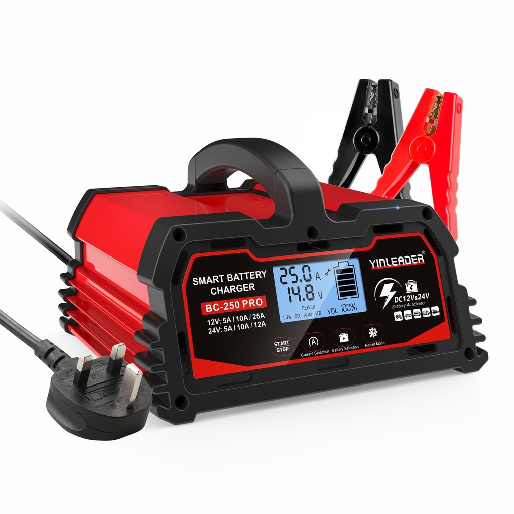 25Amp Car Battery Charger 12V /24V 12A /25A Intelligent Trickle Charger 12V LiFePO4 Battery