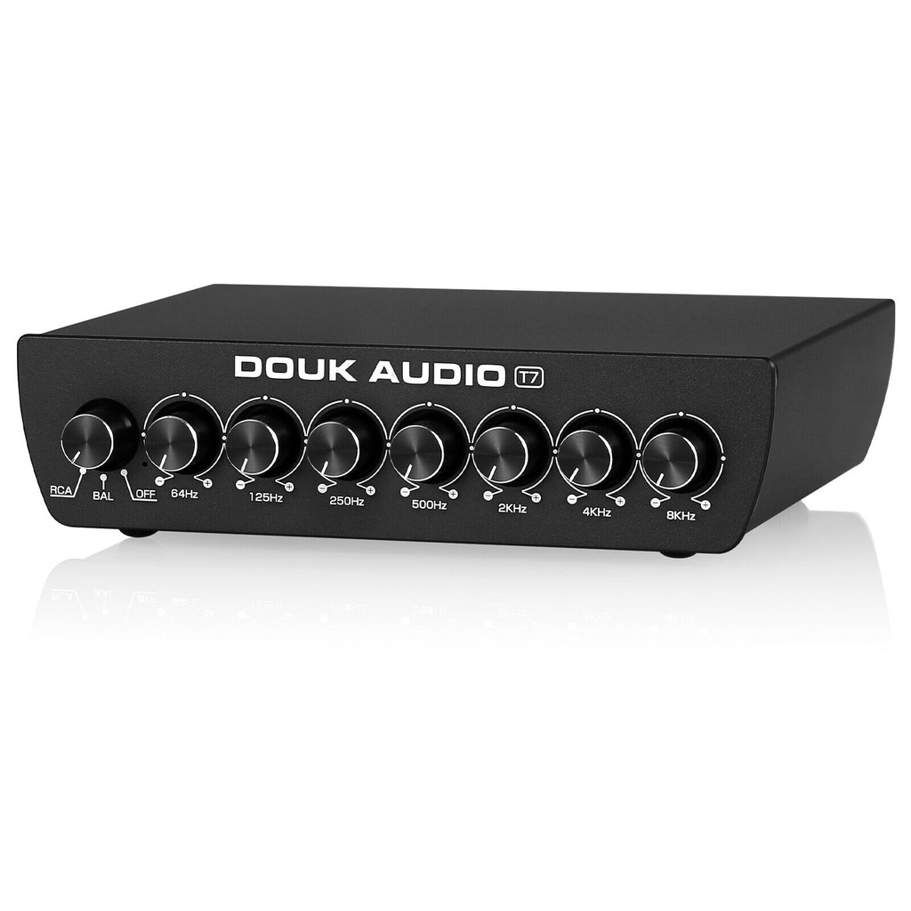 Douk Audio T7 7-Band Equaliser, Balanced XLR/RCA Preamplifier for Home Amplifiers