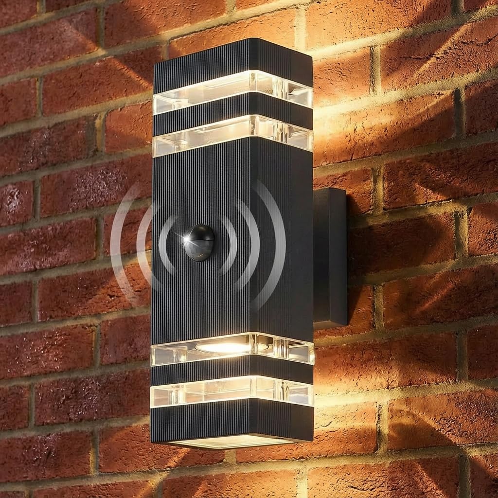LASIDE Outdoor Wall Light with PIR Motion Sensor, Max 35W GU10 Aluminium Up Down Outside Wa