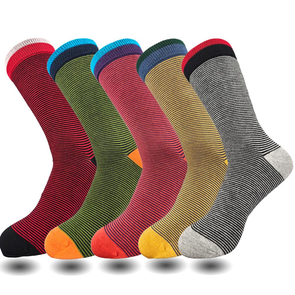 Lavencious Mens Stripe Dress Socks 5 Pairs for Men Shoe Size 7-12, Sock Size10-13, 5 Pairs(