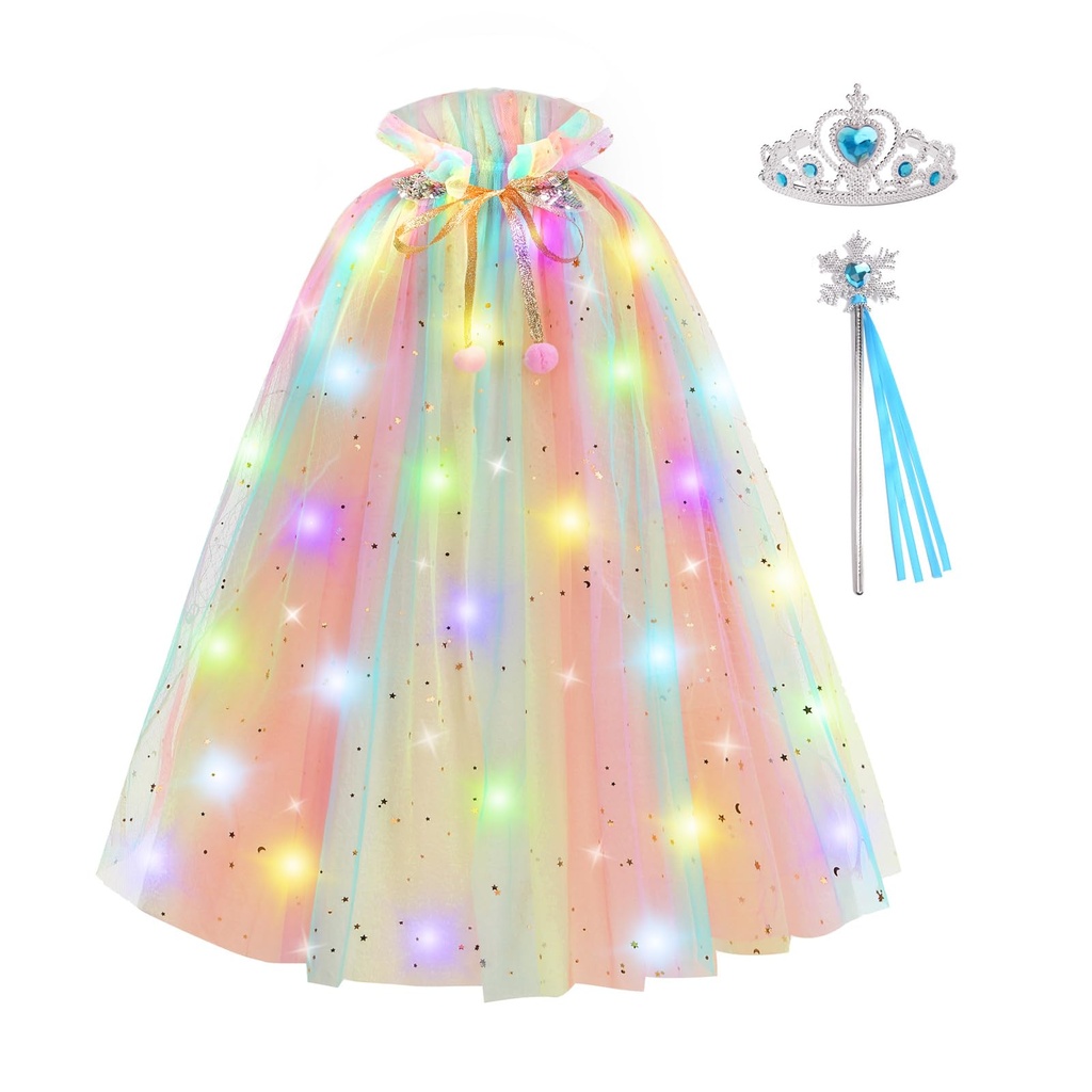 Gridamea Princess Dress for Girls Light Up Costume Girls Cape for Halloween Birthday Party