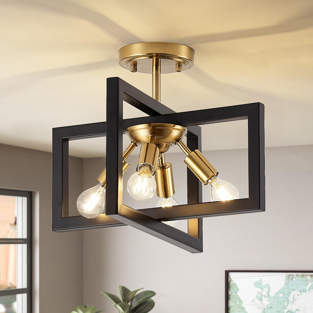 LWYTJO Black Ceiling Light, 4-Light Industrial Living Room Lights Ceiling, Semi Flush Ceilin