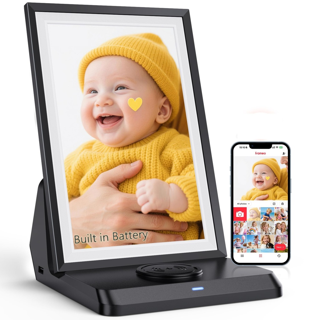 Frameo WiFi Digital Photo Frame 10.1 Inch with Rechargeable Battery - 1280x800 HD IPS Touch