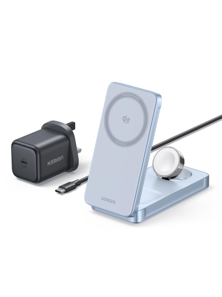 UGREEN 25W MagFlow for MagSafe Charger Qi2 Certified, 3-in-1 Wireless Charger Compatible wit