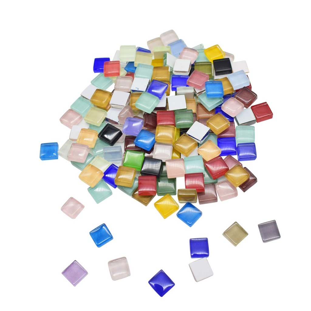 ZKSM 500Pcs Mosaic Tiles Mixed Color Mosaic Glass Pieces Chips Square Stained Glass Stone f