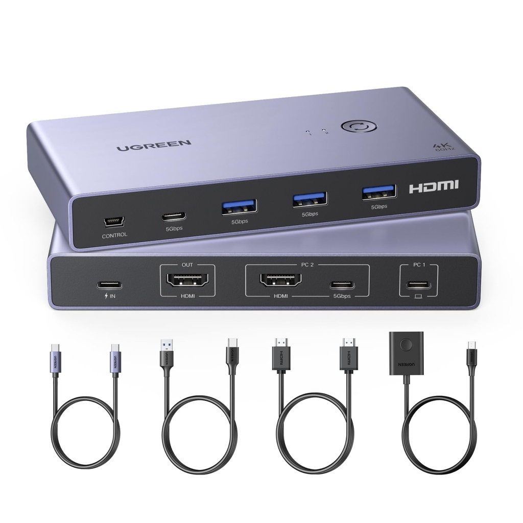 UGREEN KVM Switch [ USB C & HDMI Input ] Support 4K@60Hz, 4 Port USB KVM Switches for 2 Comp
