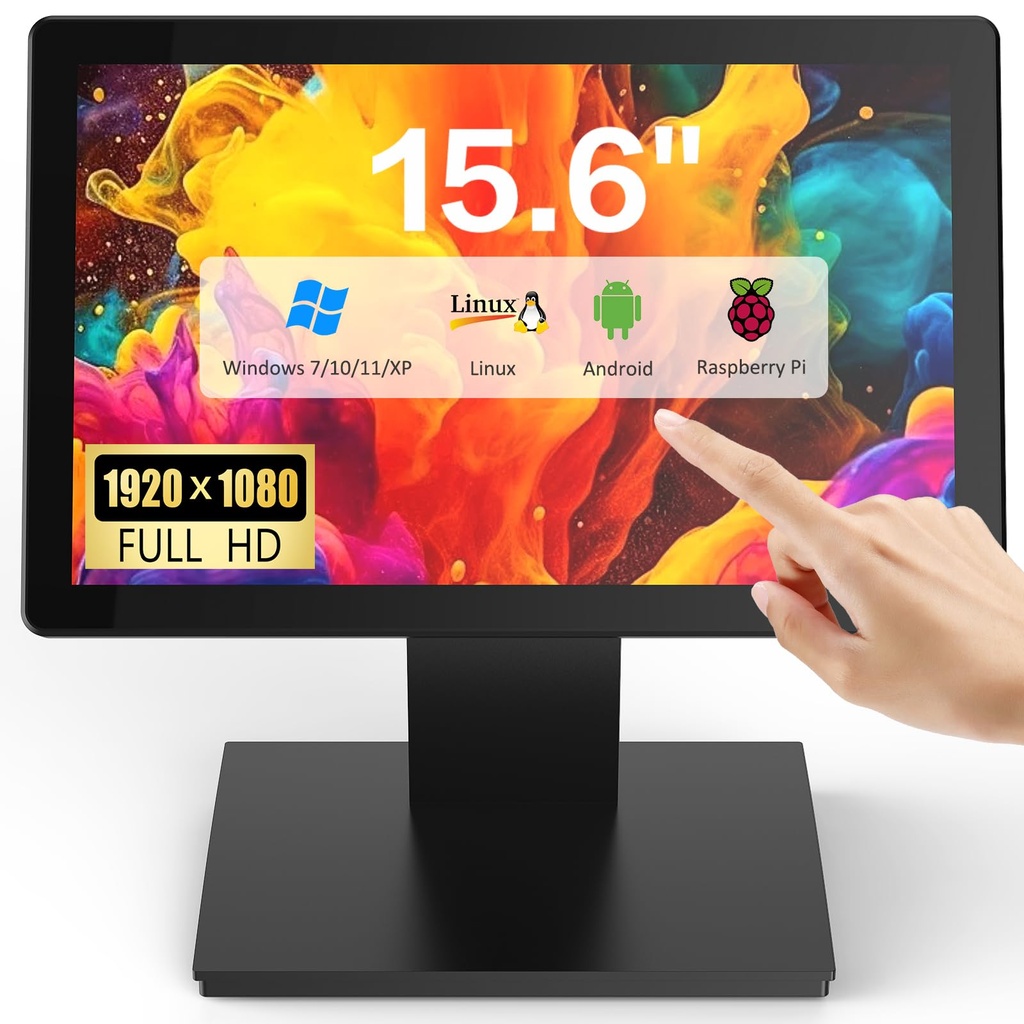 NewHail 15.6" Touchscreen POS Monitor, 1920ÃƒÂ—1080 FHD IPS Display, 10-Point Capacitive Tou