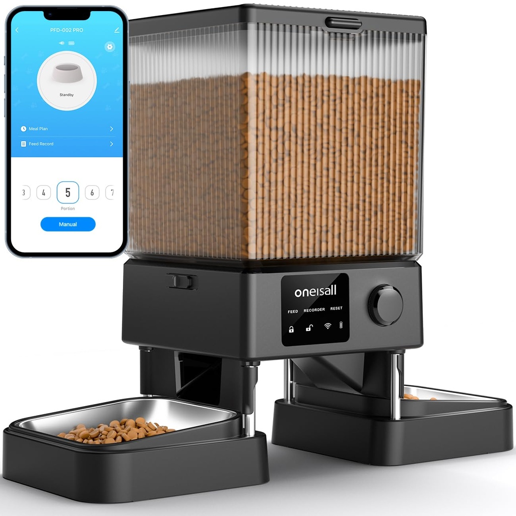 oneisall 5L Automatic Cat Feeder with App Control, 5G /2.4G WiFi Auto Cat Feeder for 2 Cats,