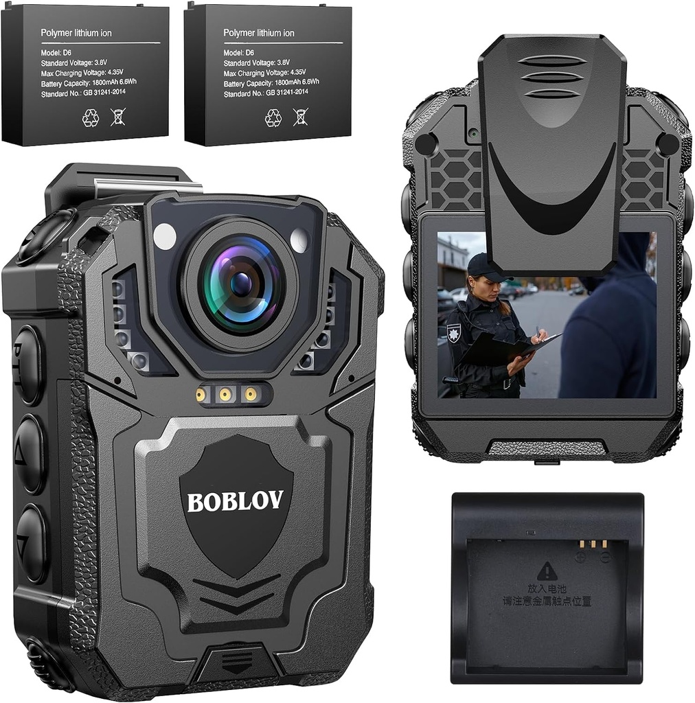 BOBLOV T5 1440P Security Body Camera with Sound, Built-in 128GB Personal Bodycam, Two Batteries