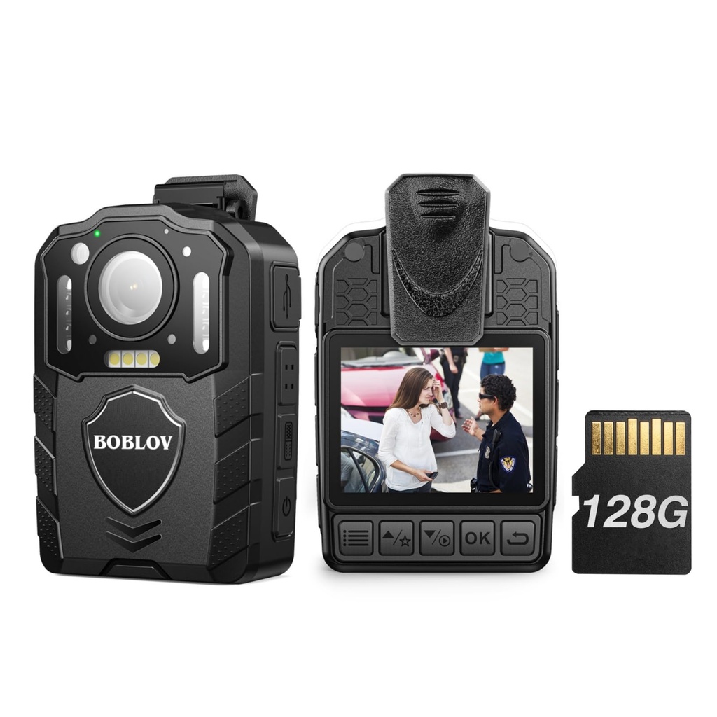 BOBLOV KJ25 1080P 128GB Body Camera, Built-in 3000mAh Large Battery for 13 Hours Video Shoo