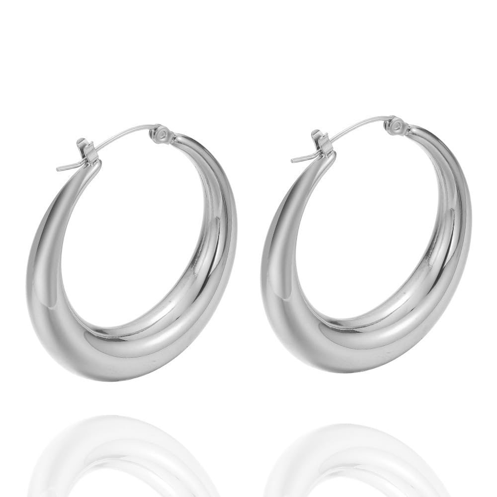 S925 Sterling Silver Chunky Hoop Earrings Big Silver Hoops Earrings For Women Huggies Earri