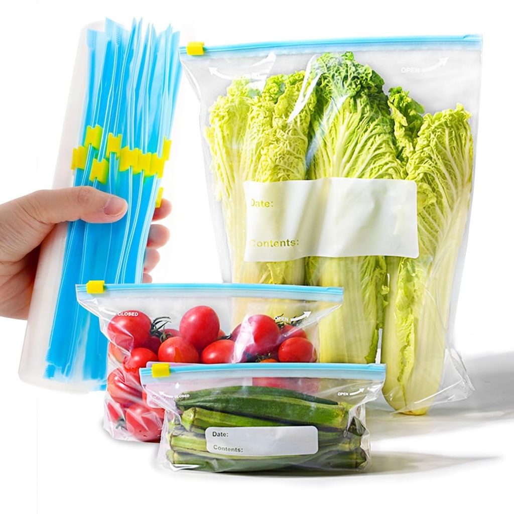 SHSMPXOY 50 PCS Freezer Bags Zip Lock Bags Food Reusable Sandwich Bags (3.5L,1L,0.5L) Ziplo