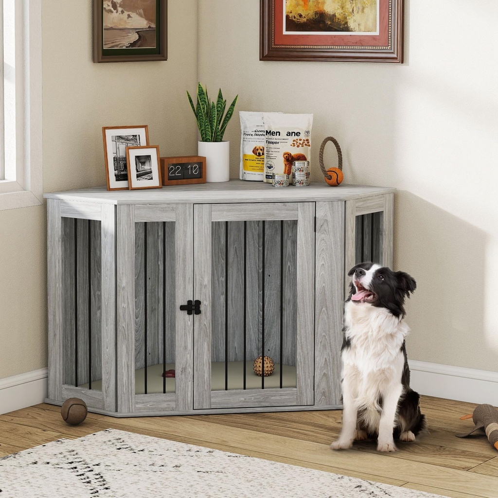 PawHut Dog Crate Furniture, Side Table Dog Kennel with Cushion, Large Door, for Large Dogs -