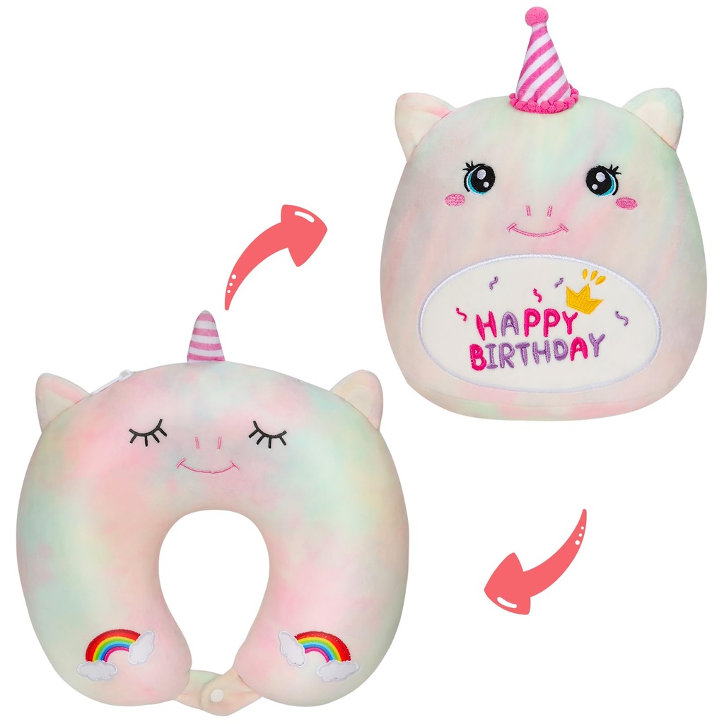 GDGZT Kids Travel Pillow, 2-In-1 Kids Neck Pillow for Travel, Reversible 10 Inch Unicorn Ha